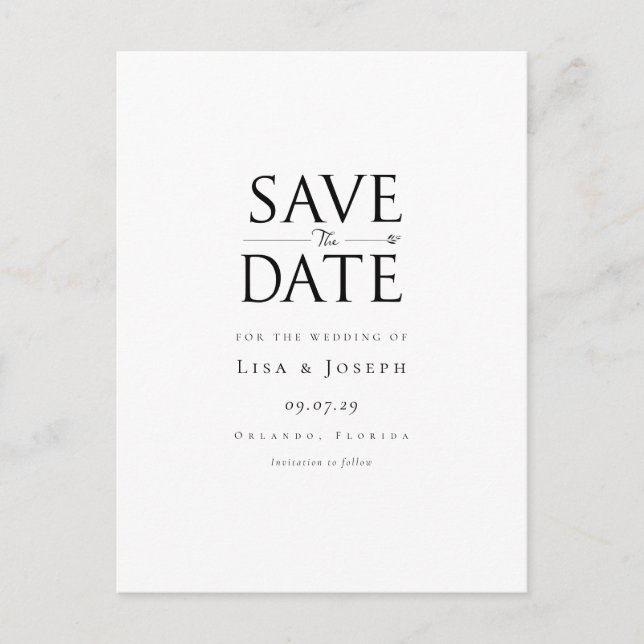 Modern Black and White  Save the Date Postcard (Front)