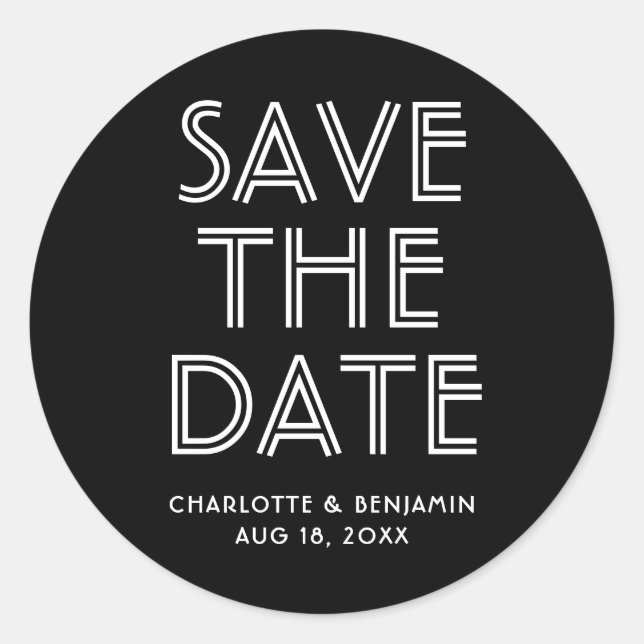 Modern Black and White Save The Date Sticker (Front)