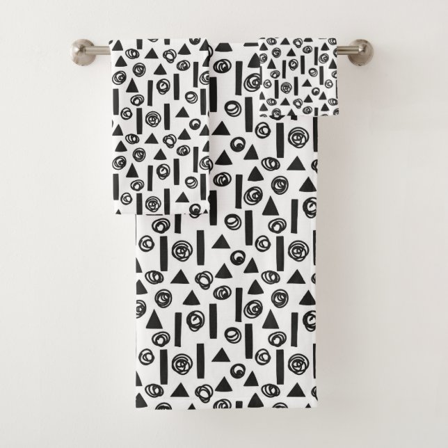 Modern Black and White Scandi Geometric Shapes Bath Towel Set (Insitu)