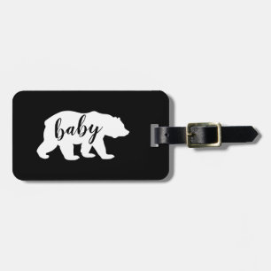 Modern Black and White Script Baby Bear Silhouette Luggage Tag