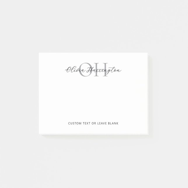 Modern Black and White Script Classic Monogram Post-it Notes (Front)