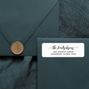 Modern Black and White Script Family Christmas Return Address Label