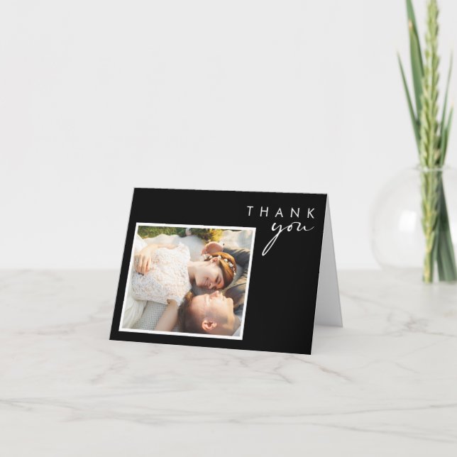 Modern Black And White Script Folded Photo Thank You Card (Front)