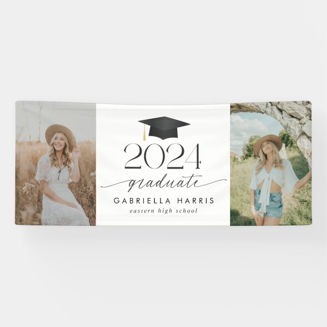 Modern Black and White Script Graduation Banner (Horizontal)