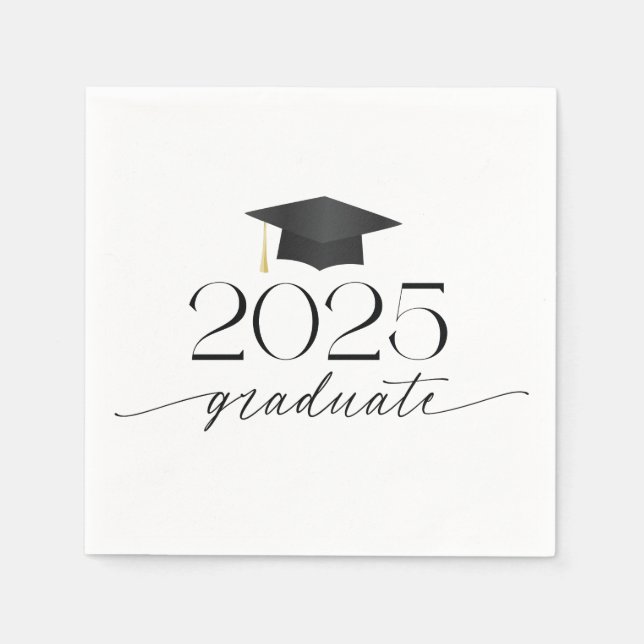 Modern Black and White Script Graduation Napkin (Front)