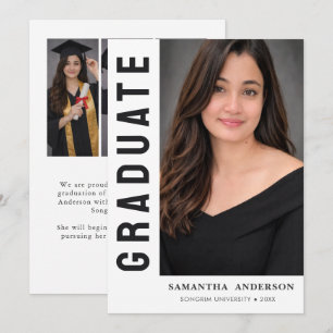 Modern Black and White Script Graduation Photo Announcement
