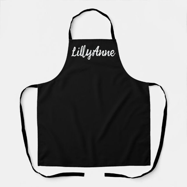 Modern Black And White Script Personalised Womens Apron (Front)