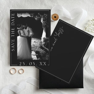 Modern Black and White Script Photo Wedding Save The Date