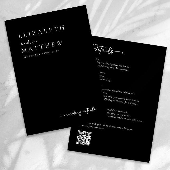 Modern Black And White Script QR Code Wedding Enclosure Card (Creator Uploaded)