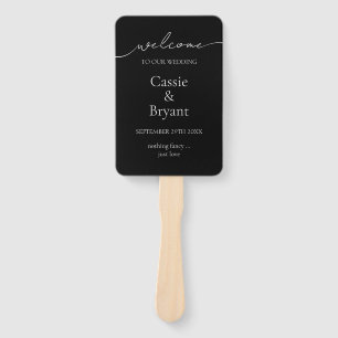 Modern Black and White Script Wedding Program Hand Fan