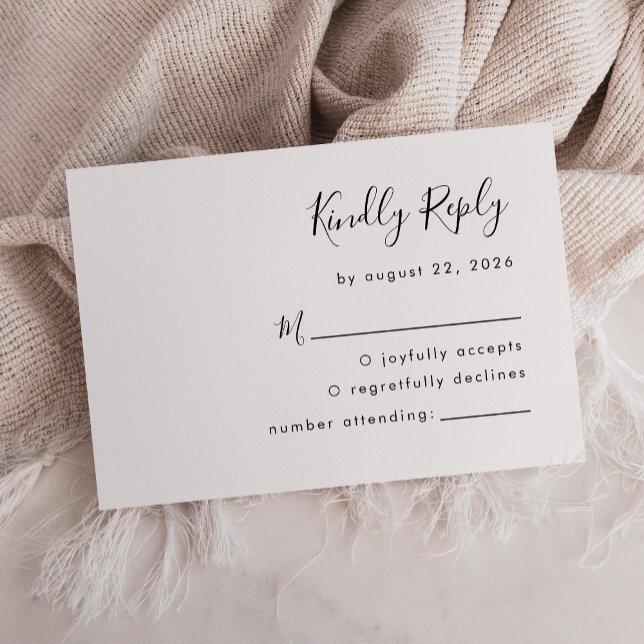Modern Black and White Script Wedding RSVP Card (Creator Uploaded)