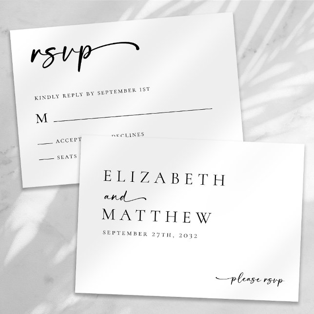 Modern Black And White Script Wedding RSVP Card (Creator Uploaded)