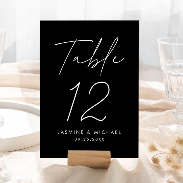 Modern Black and White Script Wedding Table Number (Creator Uploaded)