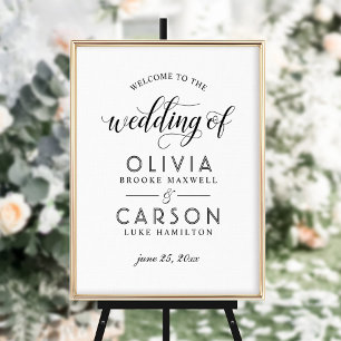 Modern Black and White Script Wedding Welcome Poster