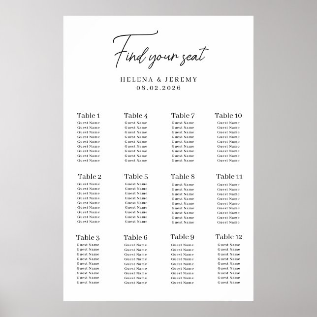Modern Black and white Seating Chart (Front)