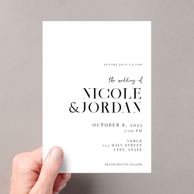 Modern Black and White Simple Chic Wedding Acrylic Invitations (Insitu (Handheld))