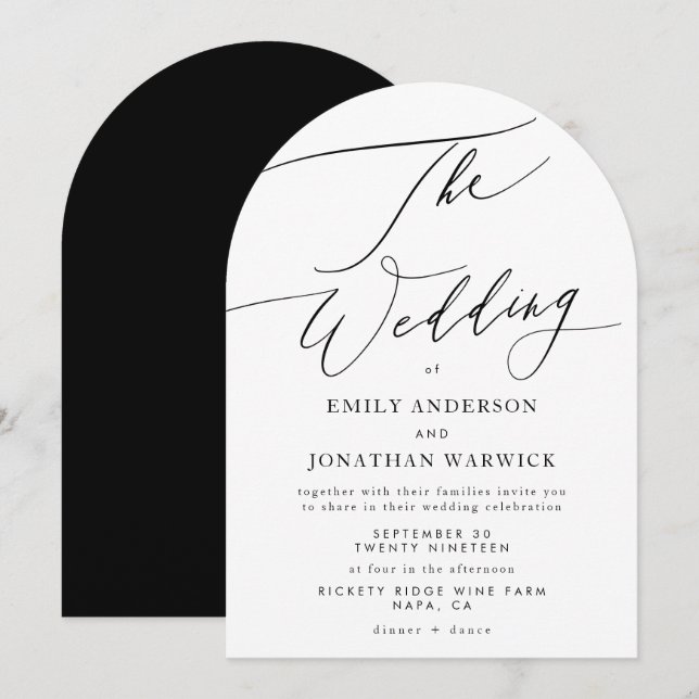 Modern Black and White Simple Wedding Arch Invitation (Front/Back)