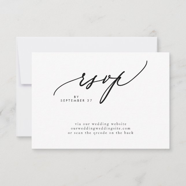 Modern Black and White Simple Wedding QR CODE RSVP Card (Front)