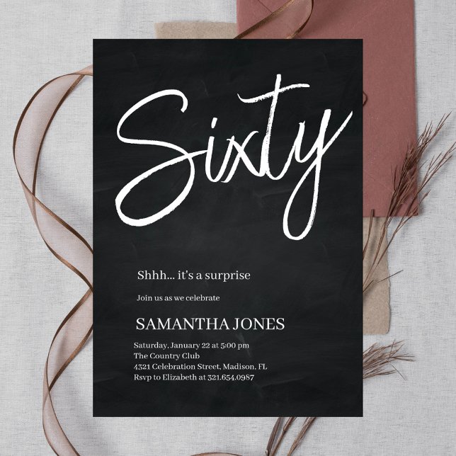 Modern Black and White Sixty 60th Birthday Party Invitation (Creator Uploaded)