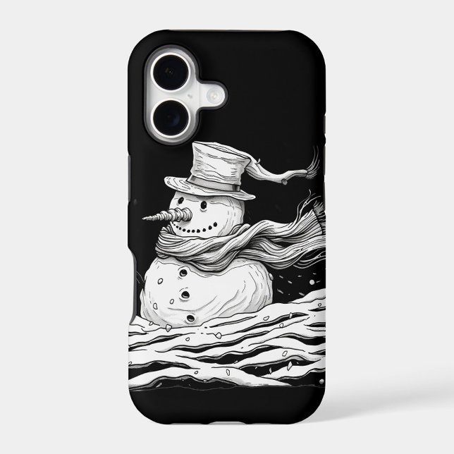 Modern Black and White Snowman Winter Phone Case ("Frosty and Festive")