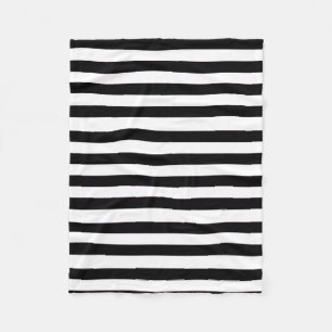 Modern black and white solid stripes pattern fleece blanket