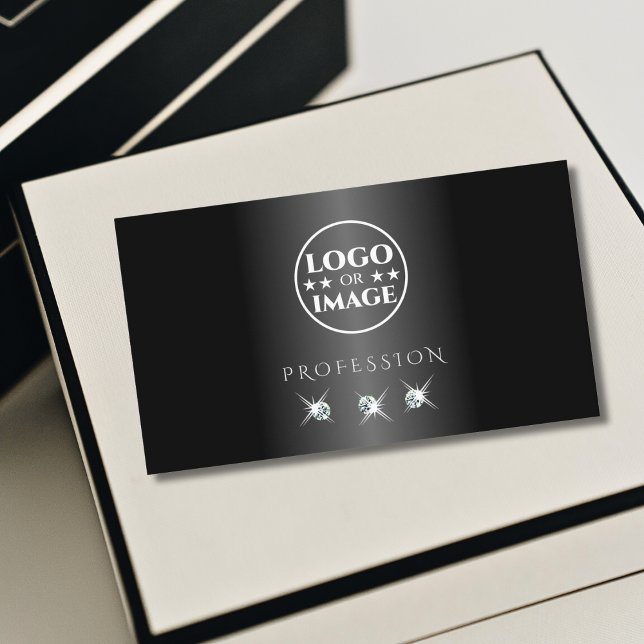 Modern Black and White Sparkling Diamonds Add Logo Business Card (Creator Uploaded)