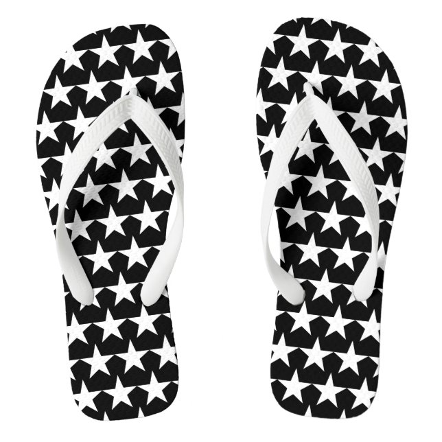 Modern black and white stars pattern fun cute thongs (Footbed)