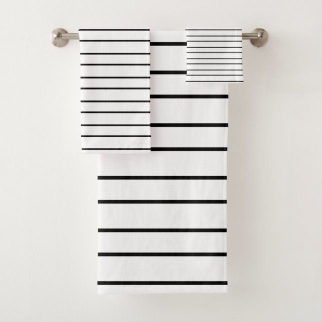 Modern Black And White Stripe Classy Bath Towel Set (Insitu)