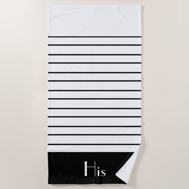 Modern Black and White Stripe Cosy Beach Towel (Front)