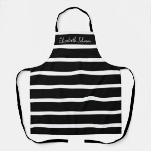 Modern Black and White Stripe Personalised Apron