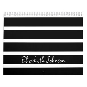Modern Black and White Stripe Personalised Calendar