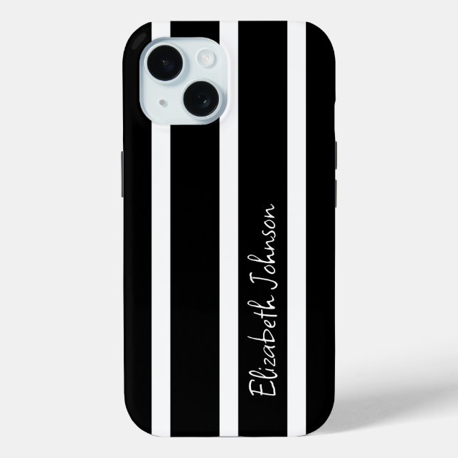 Modern Black and White Stripe Personalised Case-Mate iPhone Case (Back)