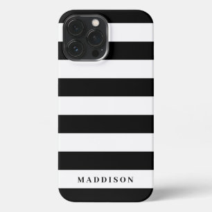 Modern Black and White Stripe Personalised iPhone 13 Pro Max Case