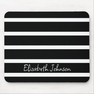 Modern Black and White Stripe Personalised Mouse Pad