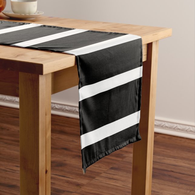 Modern Black and White Stripe  Short Table Runner (In Situ)