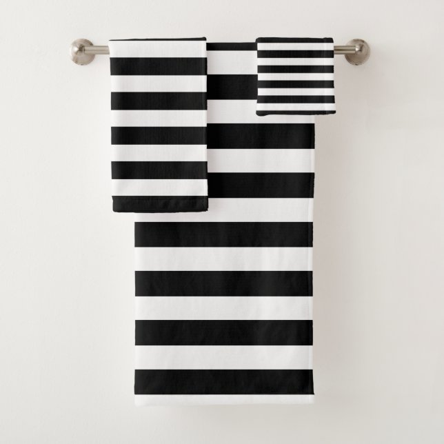 Modern Black And White Striped Bath Towel Set (Insitu)