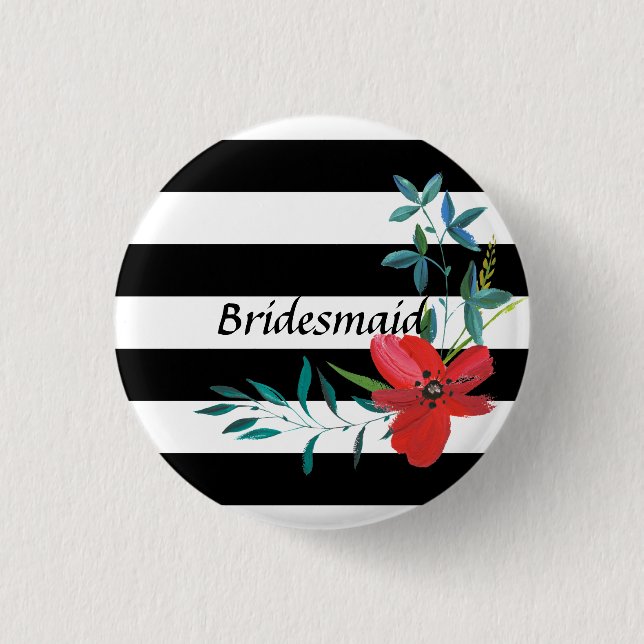 Modern Black and White Striped Bridesmaid Button (Front)
