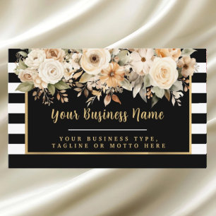 Modern Black and White Striped Floral Business Car Card