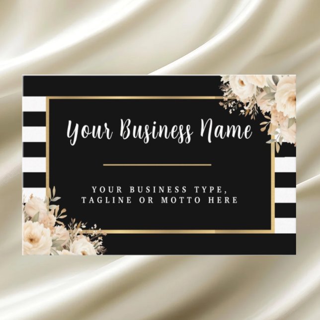 Modern Black and White Striped Floral Business Card (Creator Uploaded)