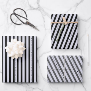 Modern Black and White Striped Happy New Year Wrapping Paper Sheet