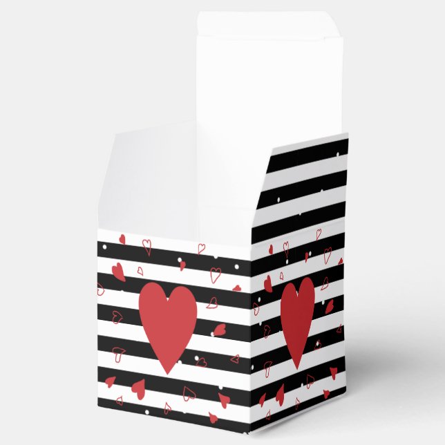 Modern Black and White Stripes and Red  Hearts Favour Box (Opened)
