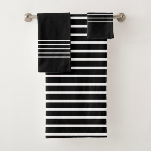 Modern Black and White Stripes Bath Towel Set
