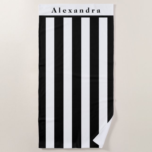 Modern Black and White stripes Beach Towel (Front)