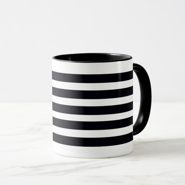 Modern Black and White Stripes Coffee Tea Mug (Front Right)