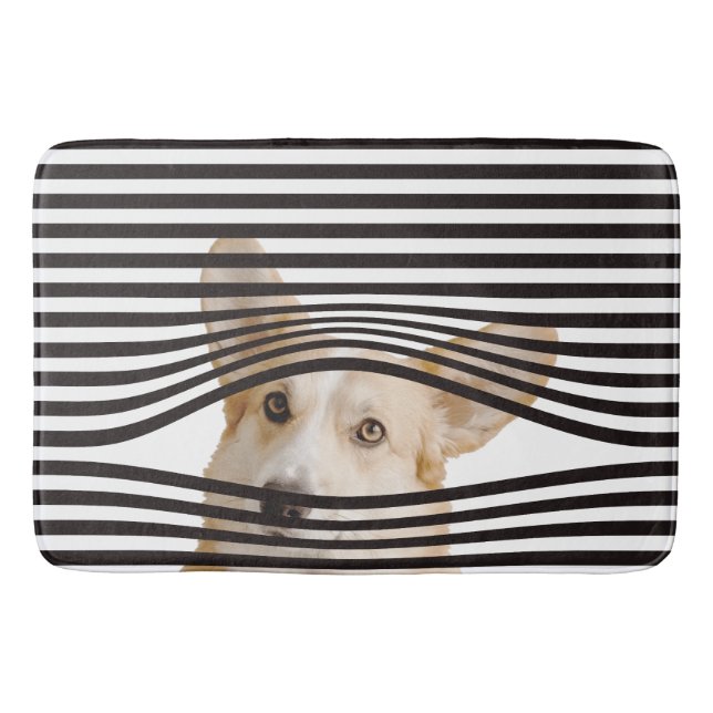 Modern black and white stripes funny dog modern    bath mat (Front)