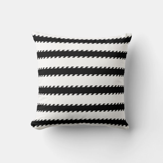 Modern Black and White Stripes Geometric Pattern Cushion (Front)