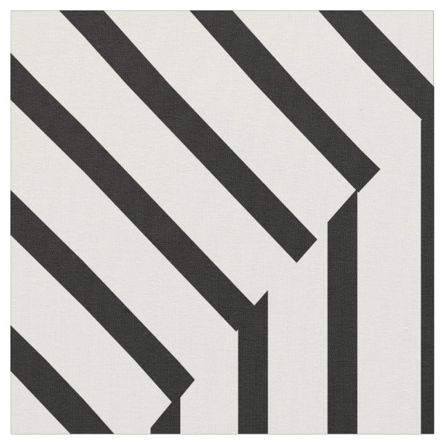 Modern Black and White Stripes Geometric Pattern Fabric (Close Up)
