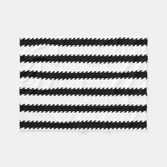 Modern Black and White Stripes Geometric Pattern Fleece Blanket (Front (Horizontal))
