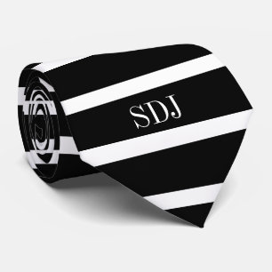 Modern Black And White Stripes Monogrammed Custom Tie