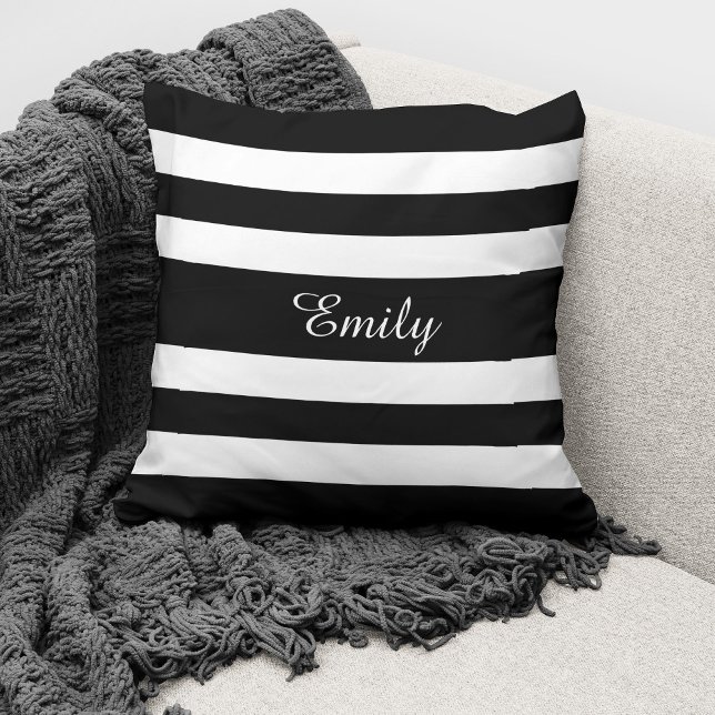 Modern Black And White Stripes Name Cushion (Creator Uploaded)